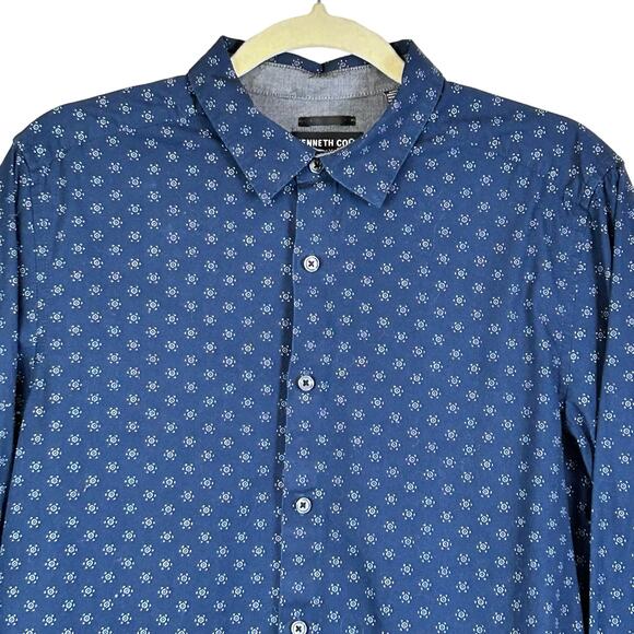 Kenneth Cole New York Men Shirt Size Medium Blue Cotton Career Casual Button Up - Picture 2 of 9
